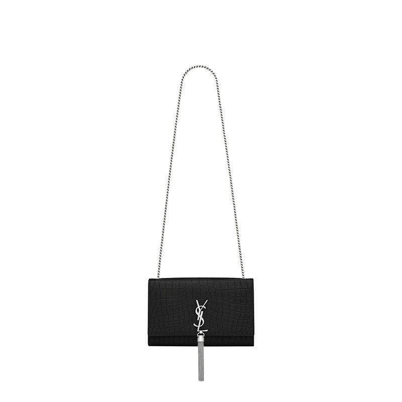 Saint Laurent Medium Kate Tassel Chain Bag In Black Crocodile Em