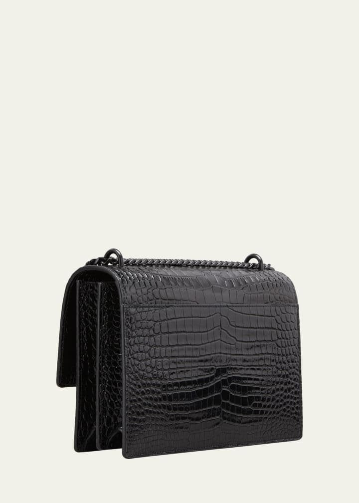 SAINT LAURENT Sunset Medium YSL Crossbody Bag in Croc-Emboassed Leather