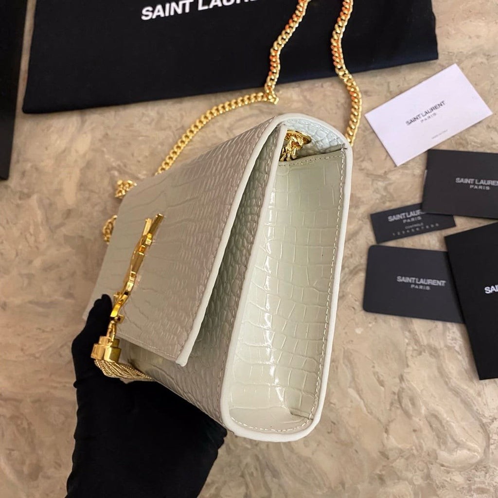Saint Laurent KATE SMALL TASSEL IN CROCODILE-EMBOSSED LEATHER
