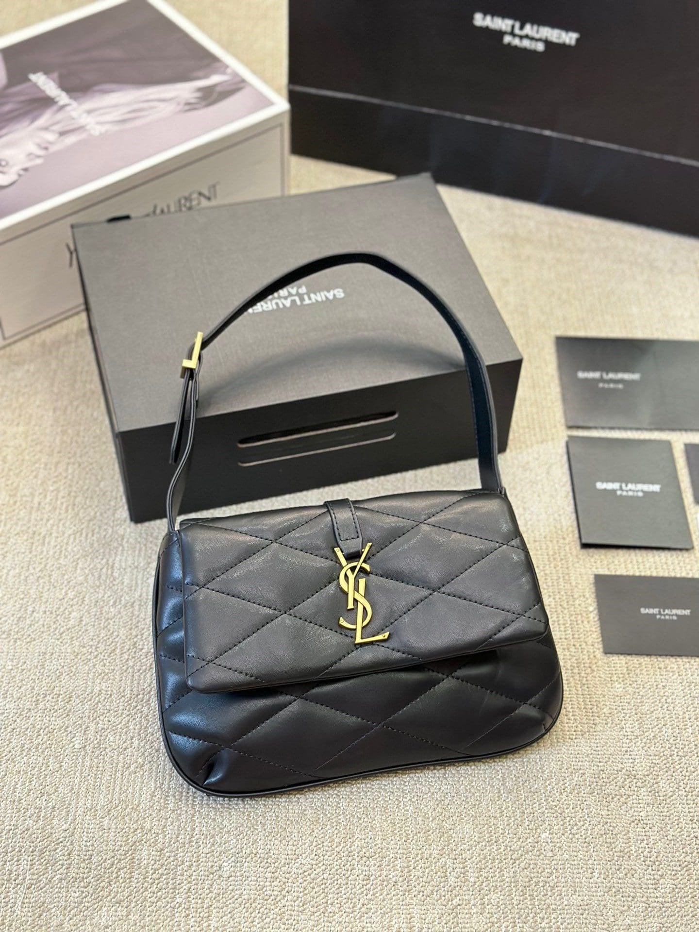 SAINT LAURENT Lambskin Quilted Le 57 Diamond Shoulder Bag Black