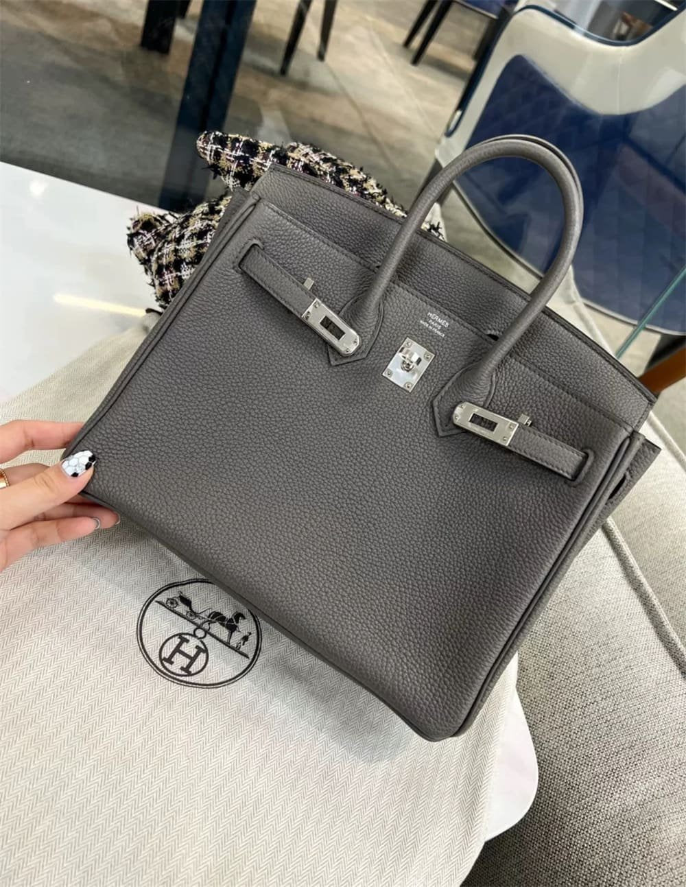 Hermès Birkin 25 Gris Meyer Togo Leather Palladium Hardware