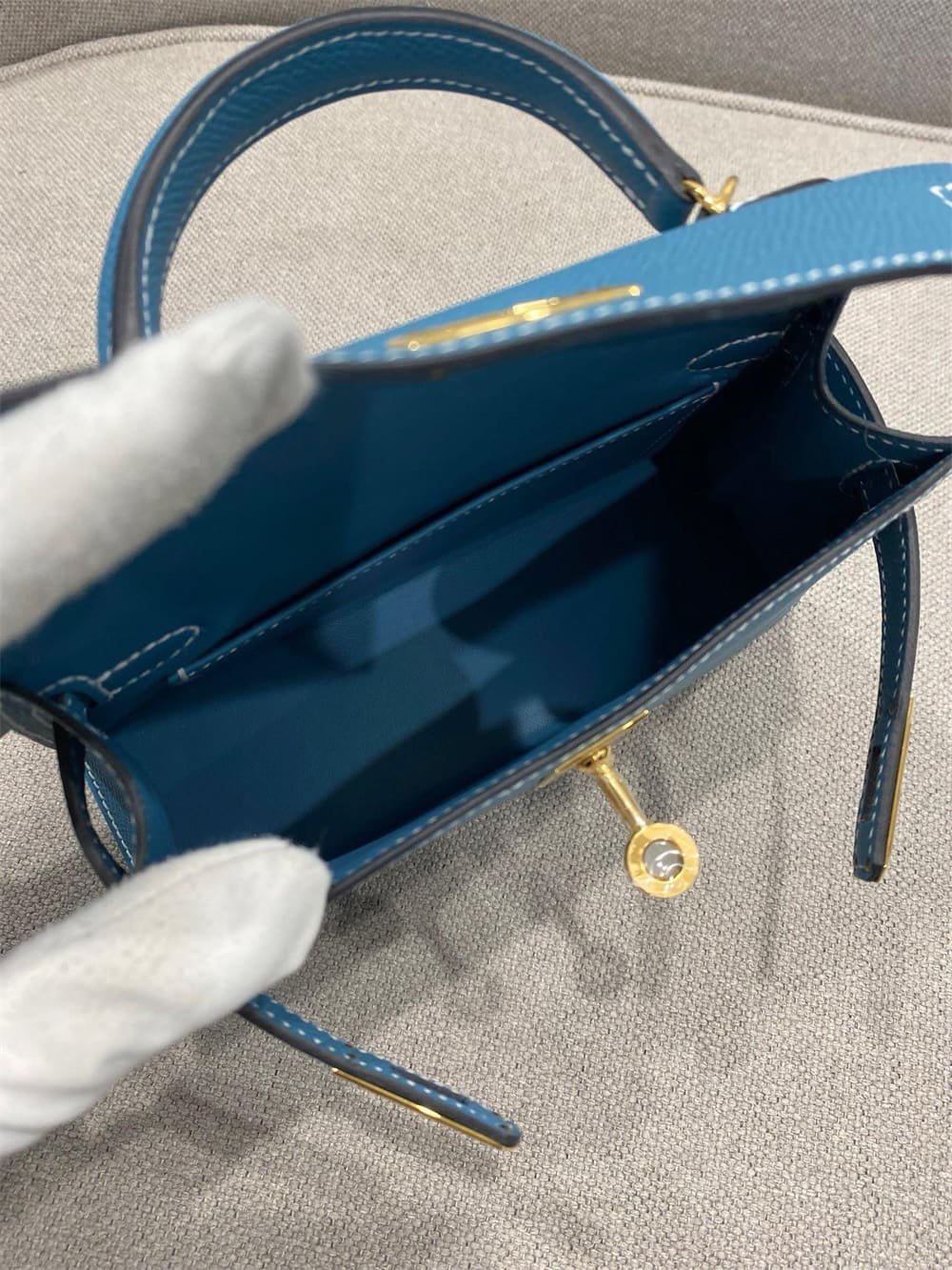 Hermès Mini Kelly Bleu Jean Epsom Gold Hardware
