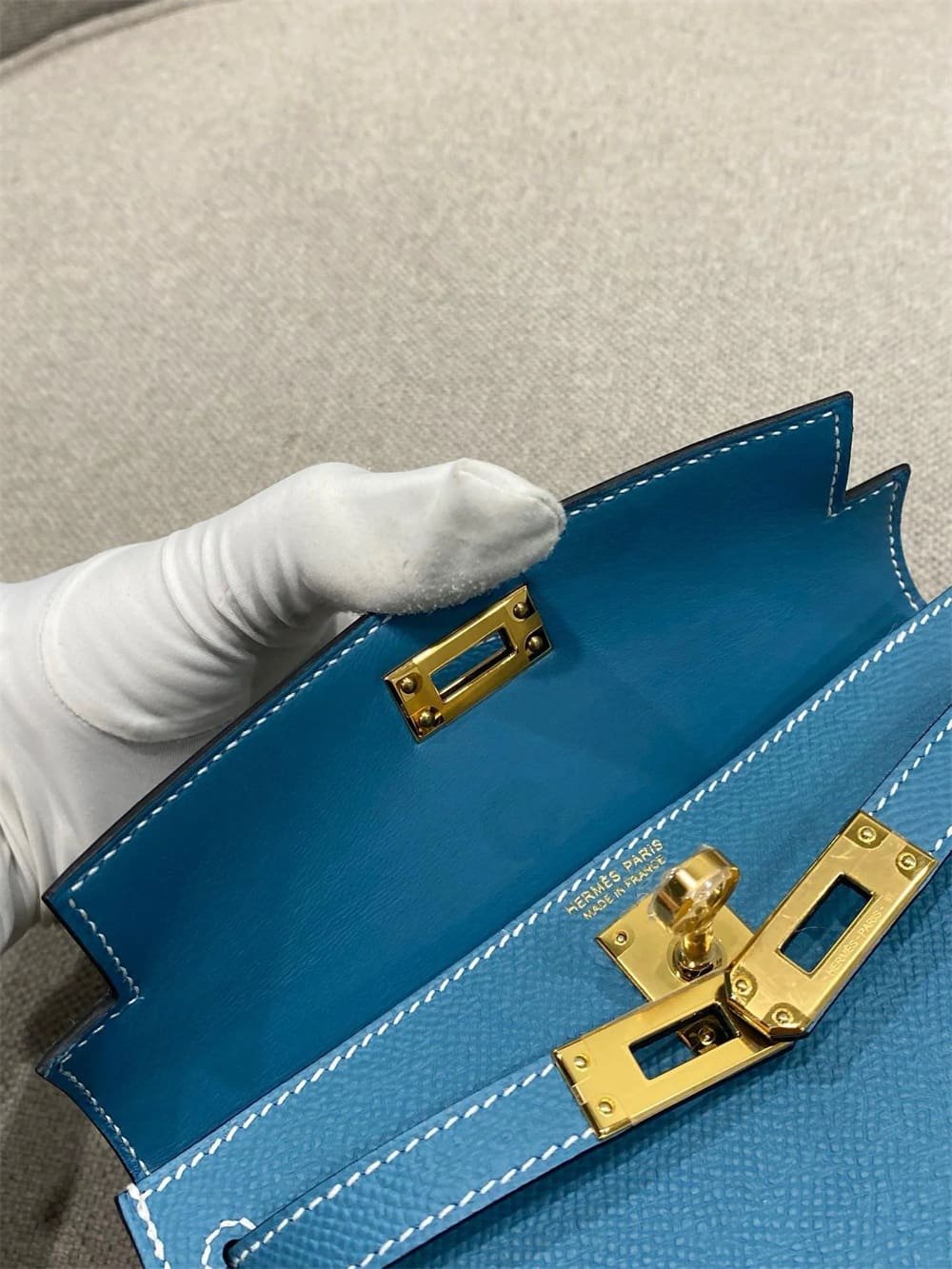 Hermès Mini Kelly Bleu Jean Epsom Gold Hardware