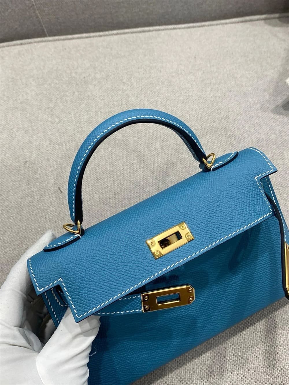 Hermès Mini Kelly Bleu Jean Epsom Gold Hardware