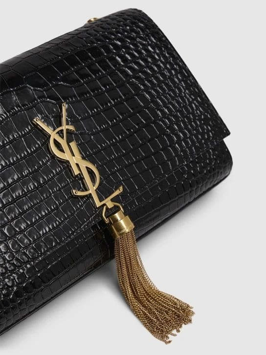 Saint Laurent Medium Kate Tassel Chain Bag In Black Crocodile Em