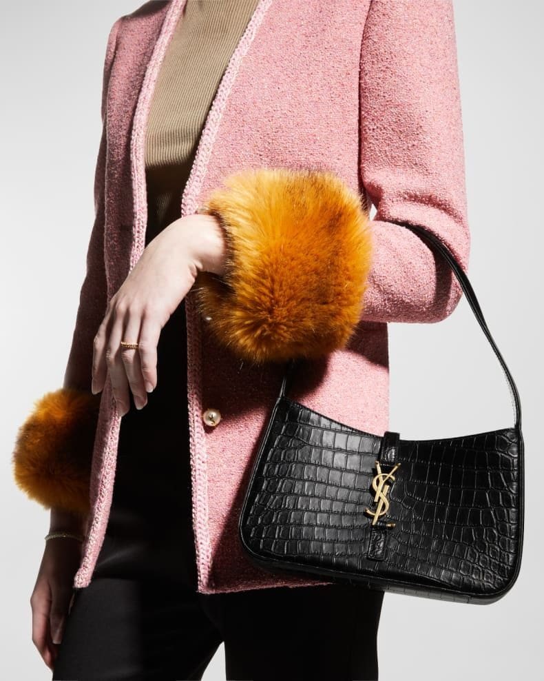Saint Laurent Le 5 A 7 YSL Shoulder Bag in Croc-Embossed Leather