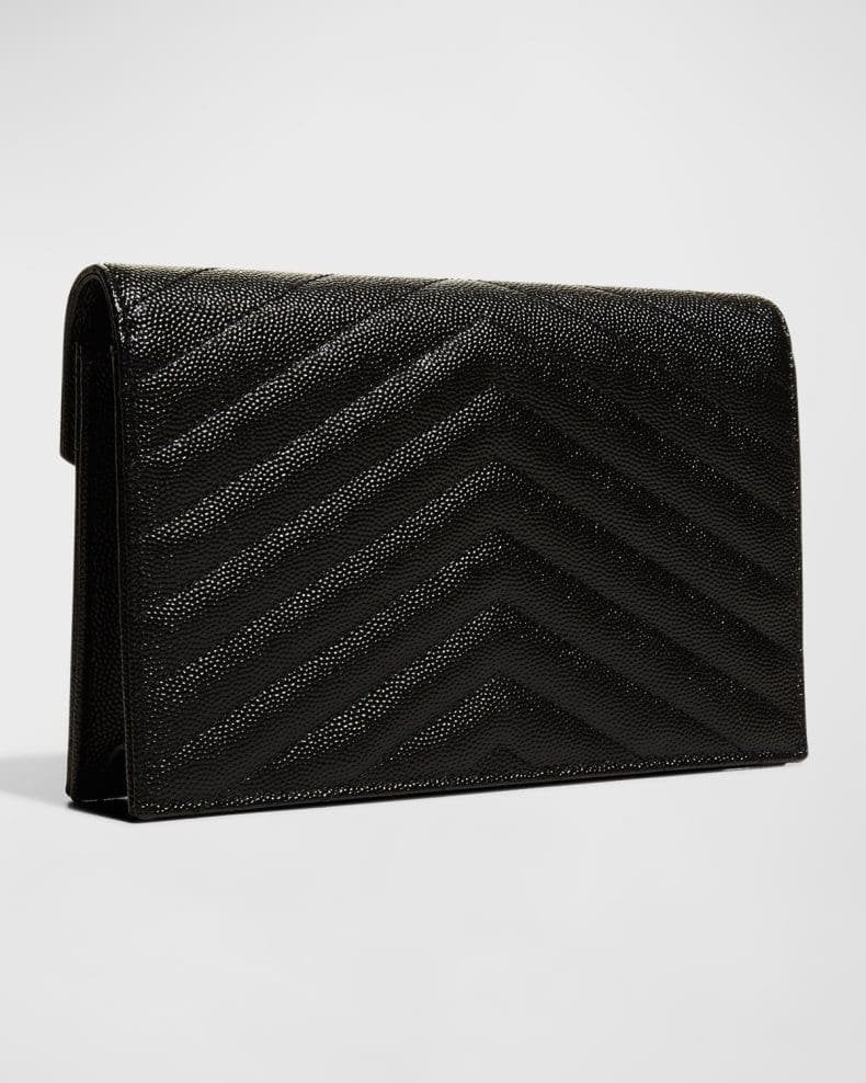Saint Laurent YSL Monogram Small Wallet on Chain in Grained Leather