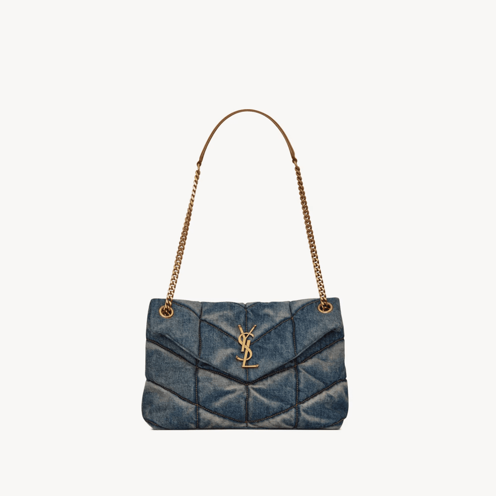 SAINT LAURENT PUFFER SMALL IN SUEDE AND DENIM