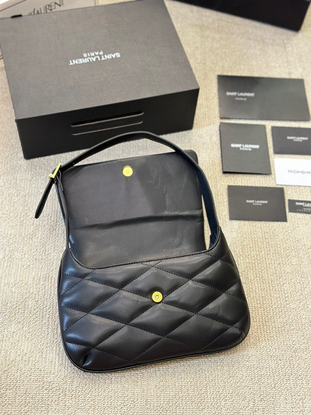 SAINT LAURENT Lambskin Quilted Le 57 Diamond Shoulder Bag Black