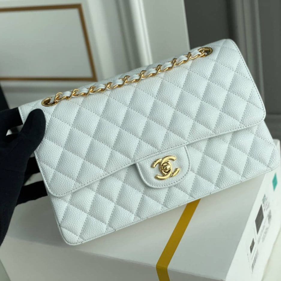 Chanel Classic Flap Handbag Gold Metal