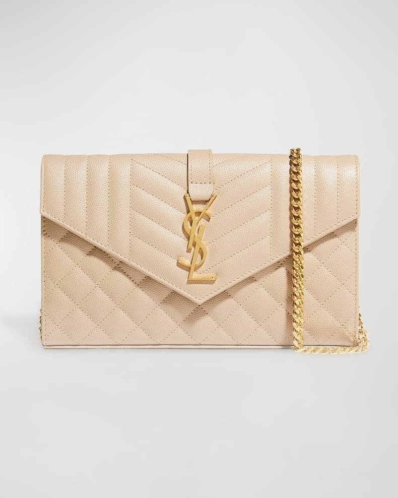 Saint Laurent Envelope Triquilt YSL Wallet on Chain in Grained Leather