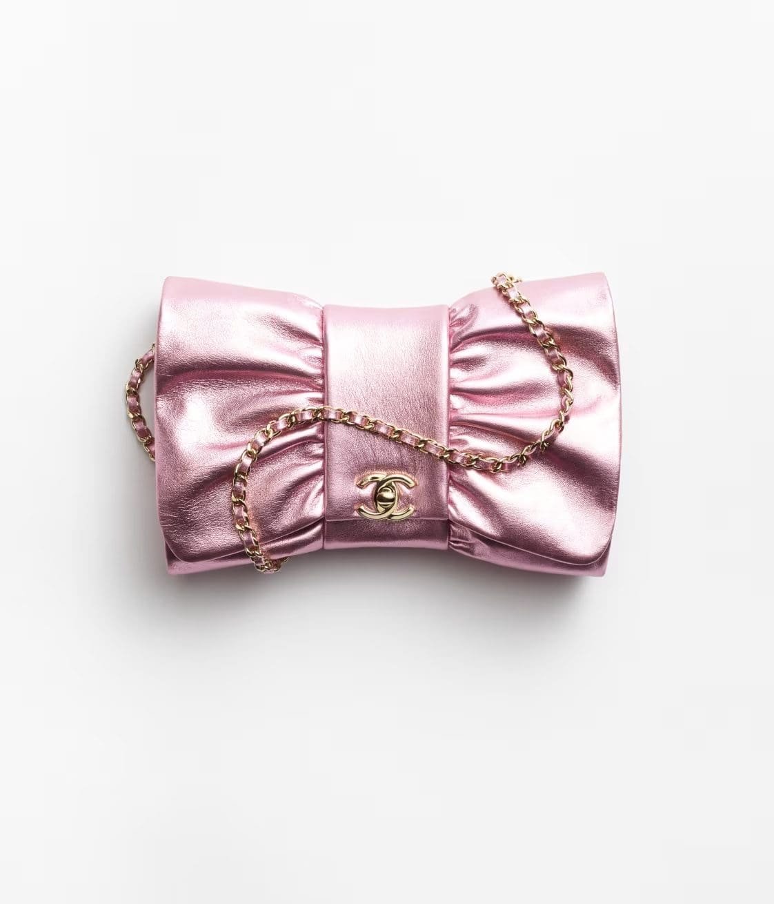 CHANEL Clutch Metallic Lambskin & Gold-Tone Metal Pink