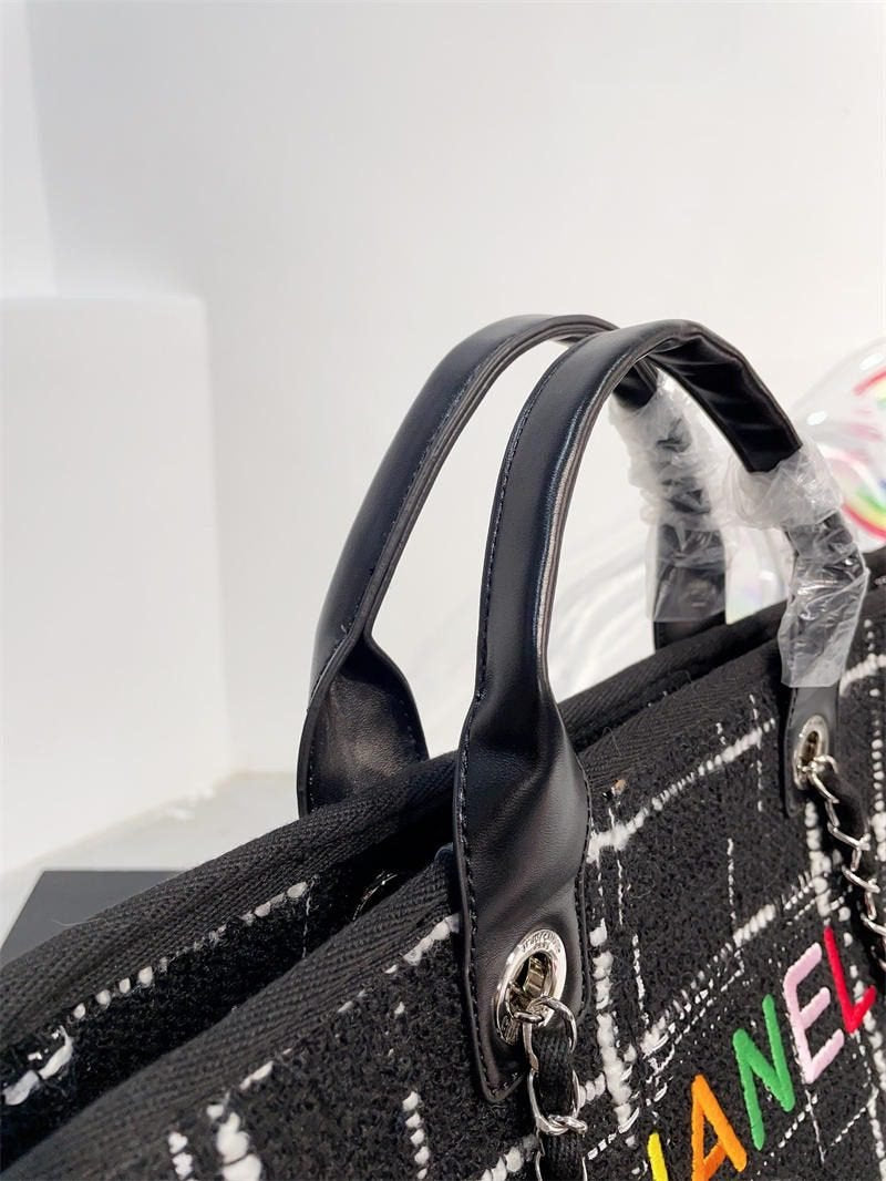 Chanel Rainbow Black Tweed Deauville Tote Black