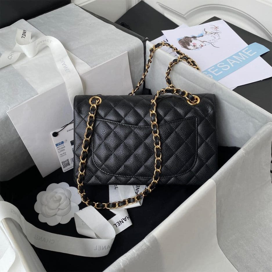 CHANEL SMALL CLASSIC HANDBAG Grained Calfskin & Gold Metal (top quality)