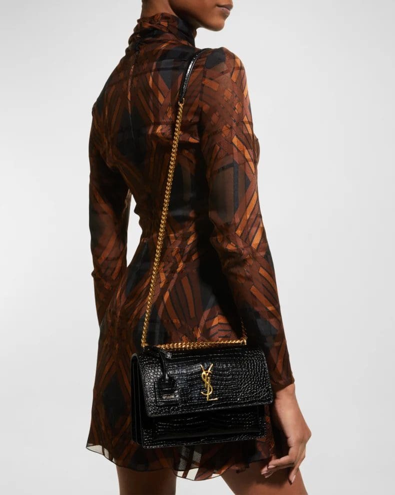 Saint Laurent Sunset Medium YSL Crossbody Bag in Croc-Embossed Leather