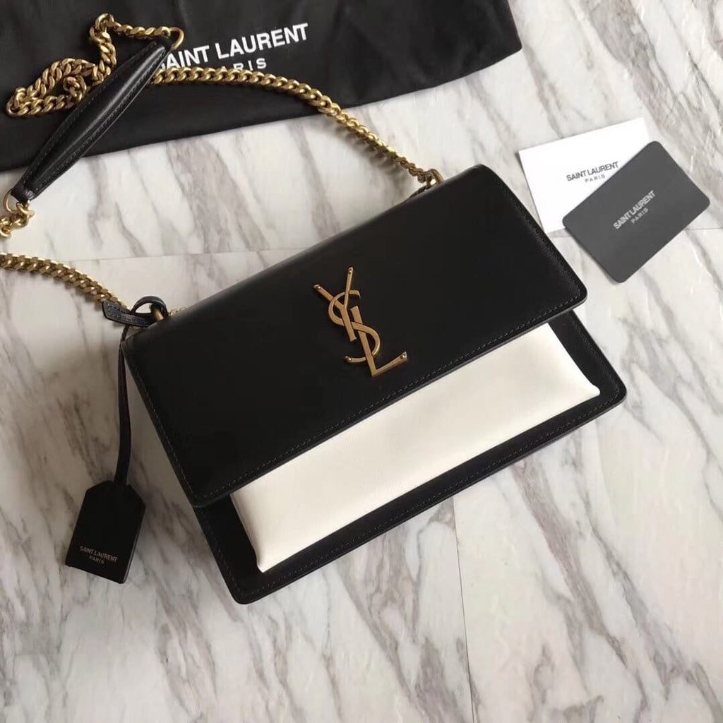 Saint Laurent  Calfskin Bi-Color Medium Monogram Sunset Black Pearl White