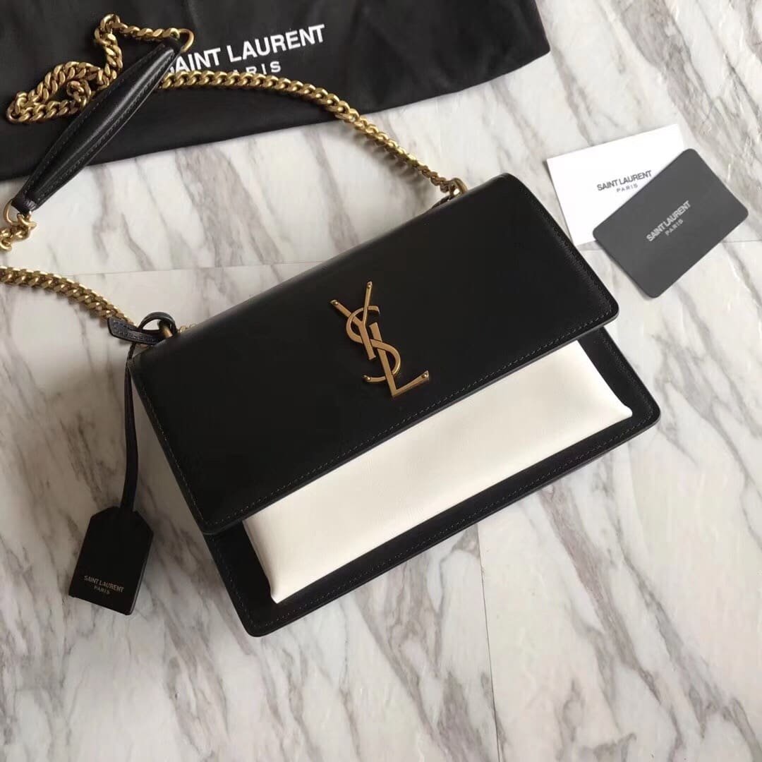 Saint Laurent  Calfskin Bi-Color Medium Monogram Sunset Black Pearl White