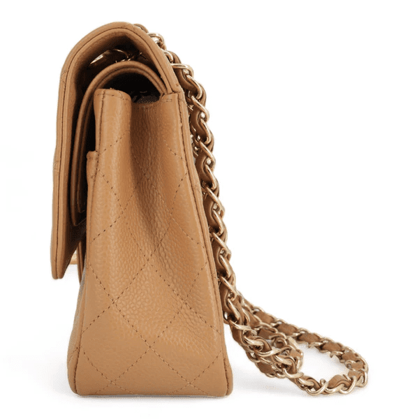 CHANEL Dark Beige Caviar Medium Classic Double Flap Bag