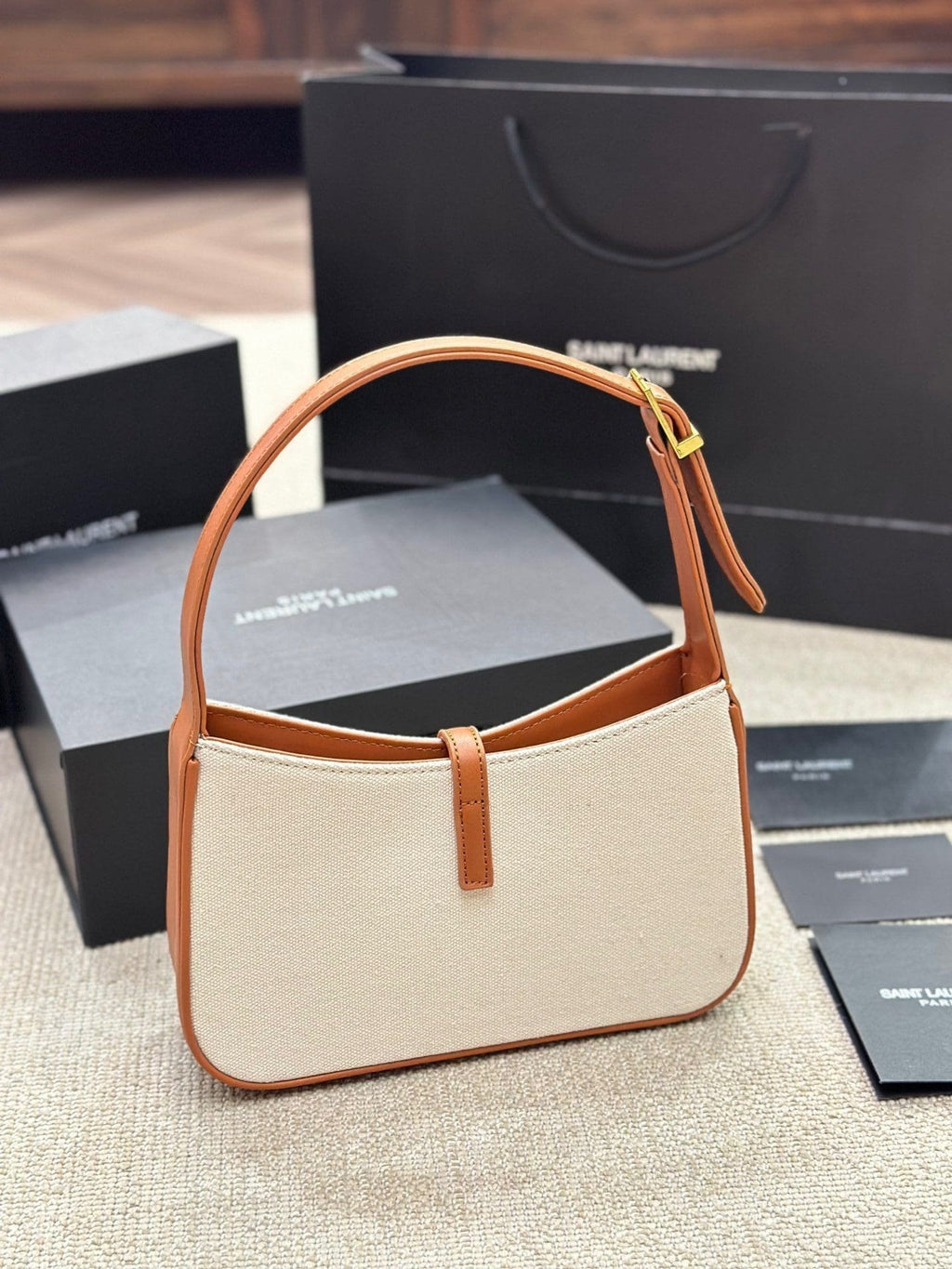 SAINT LAURENT LE 5 À 7 IN CANVAS AND LEATHER