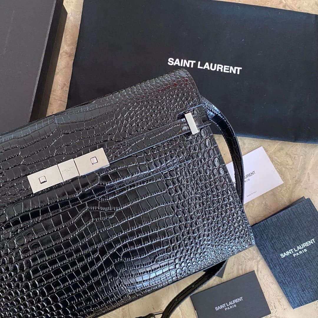 Saint Laurent Black Manhattan croc-effect shoulder bag