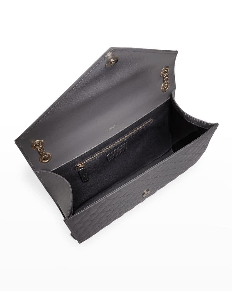 Saint Laurent Envelope Triquilt Large YSL Shoulder Bag in Grained Leather