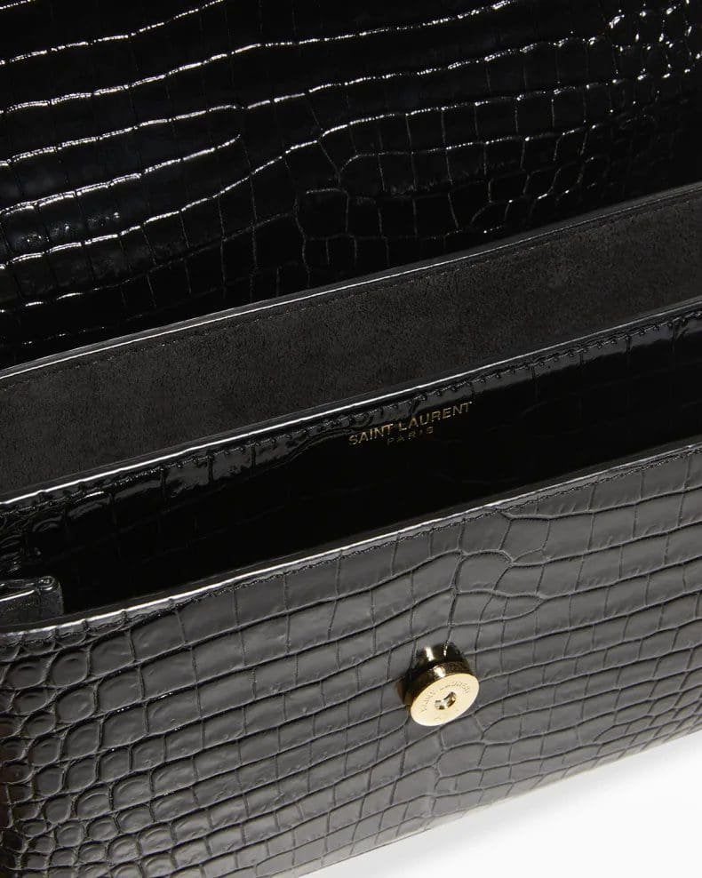 Saint Laurent Sunset Medium YSL Crossbody Bag in Croc-Embossed Leather