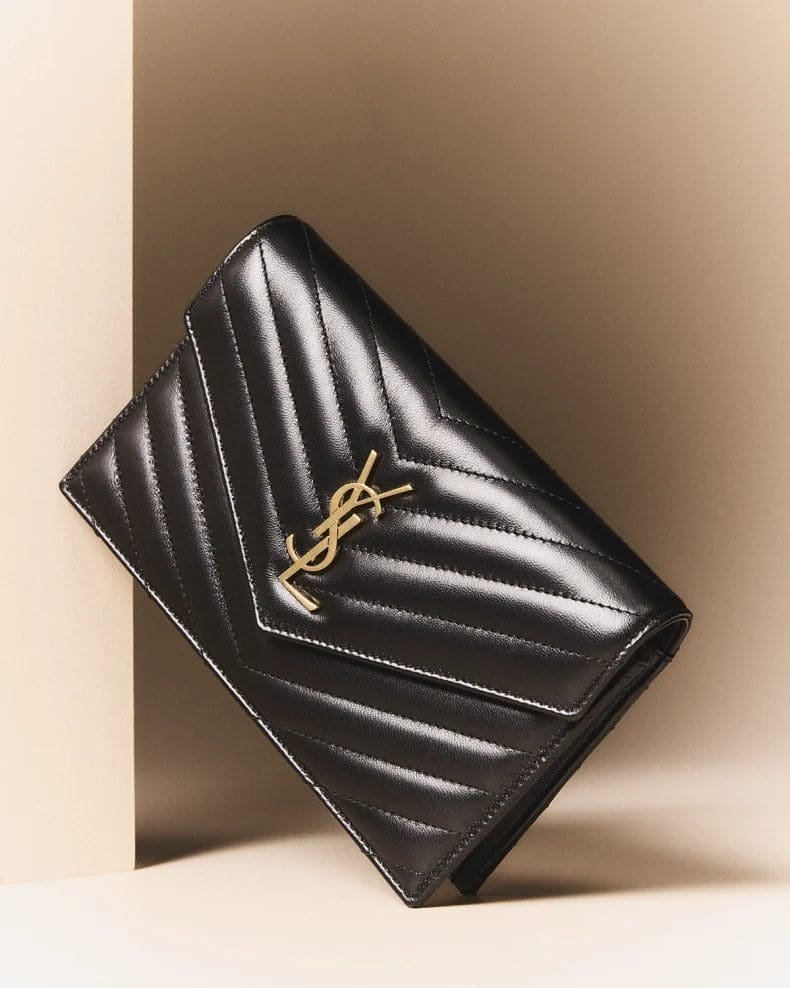 Saint Laurent Small YSL Wallet on Chain in Quilted Leather