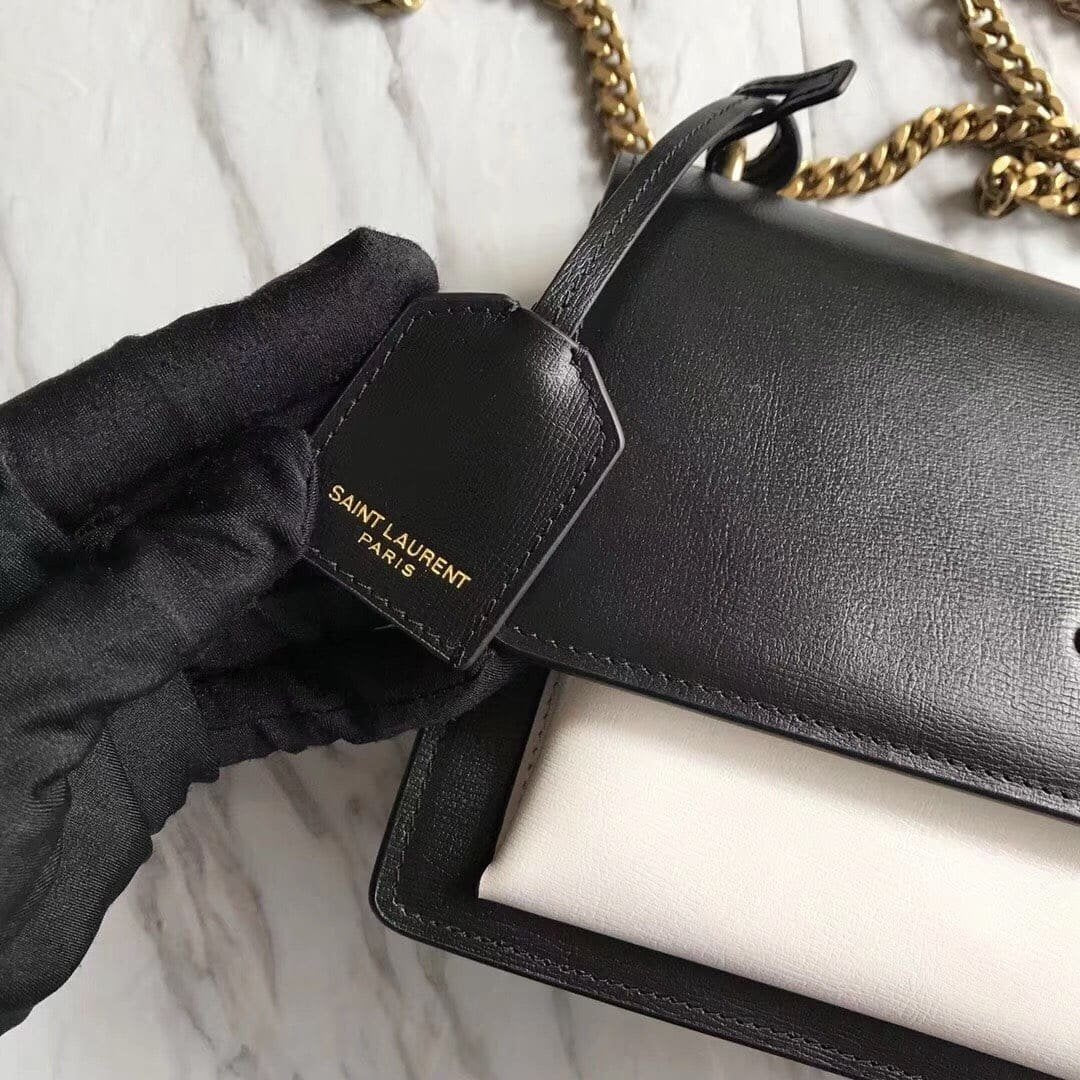 Saint Laurent  Calfskin Bi-Color Medium Monogram Sunset Black Pearl White