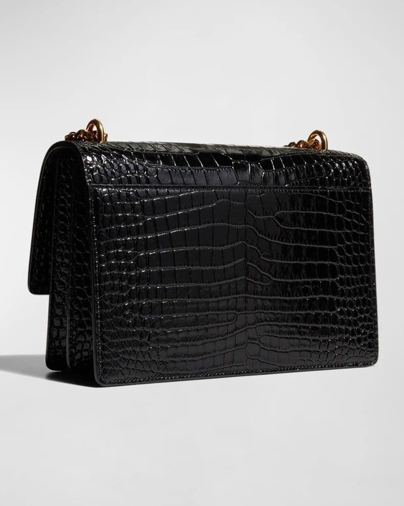 Saint Laurent Sunset Medium YSL Crossbody Bag in Croc-Embossed Leather