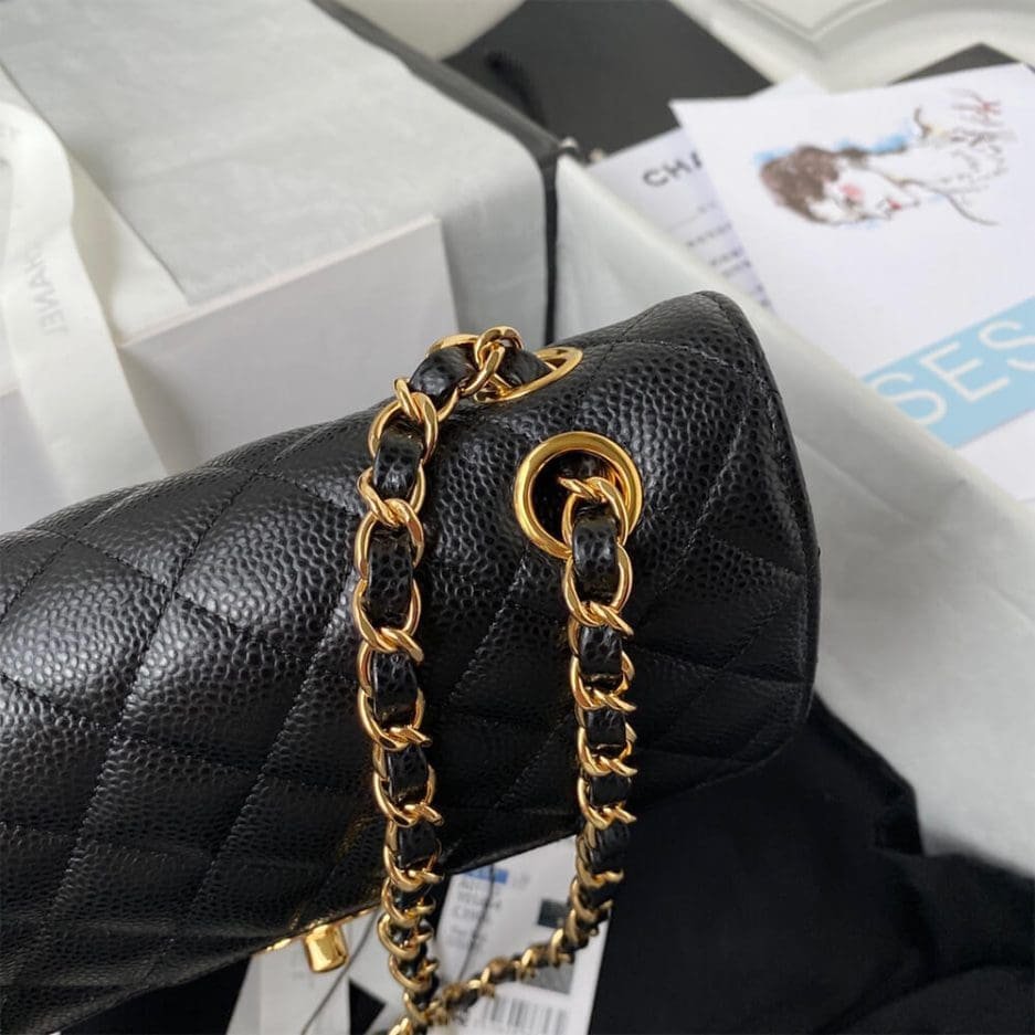 CHANEL SMALL CLASSIC HANDBAG Grained Calfskin & Gold Metal (top quality)