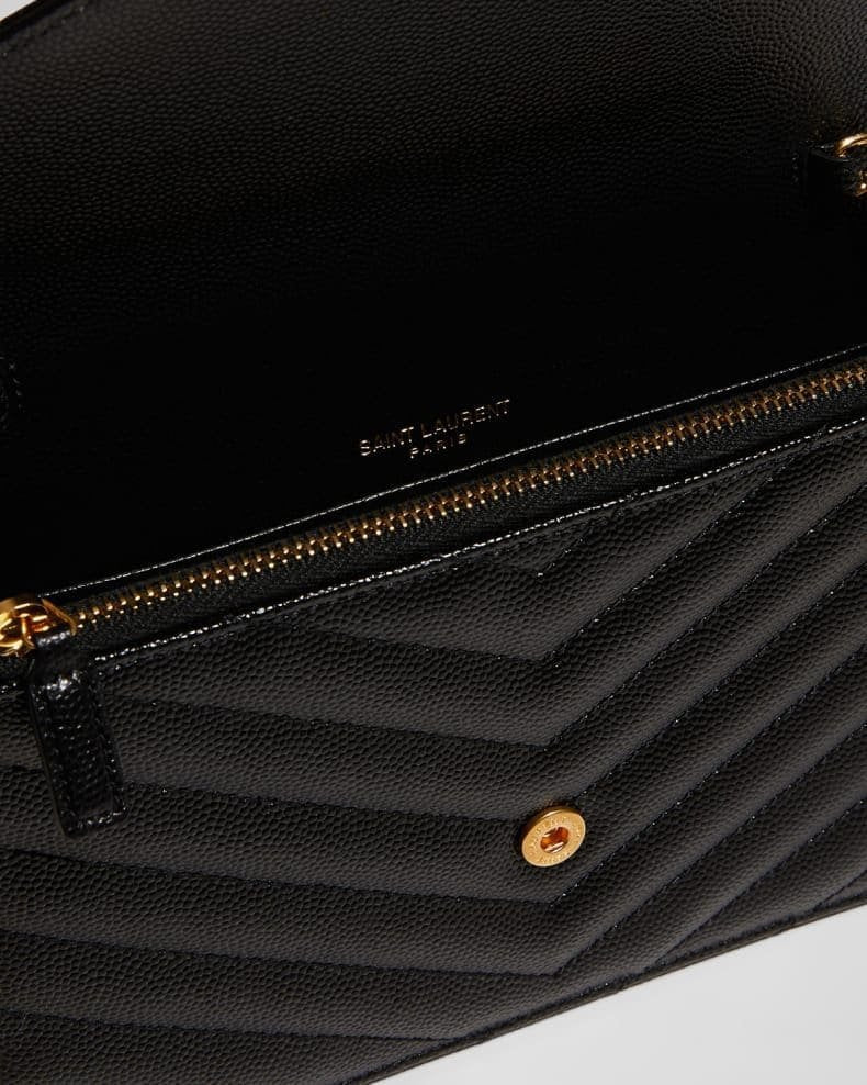 Saint Laurent YSL Monogram Small Wallet on Chain in Grained Leather