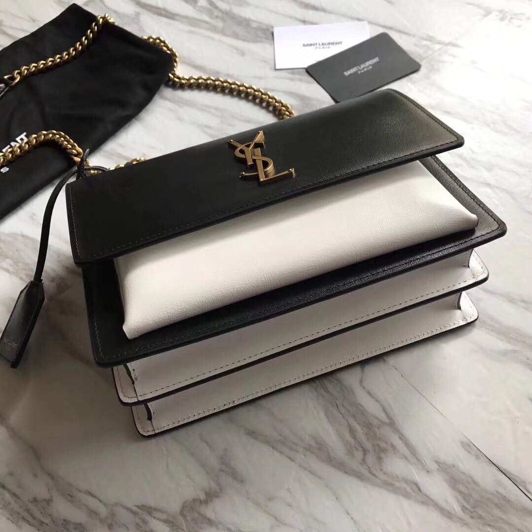 Saint Laurent  Calfskin Bi-Color Medium Monogram Sunset Black Pearl White