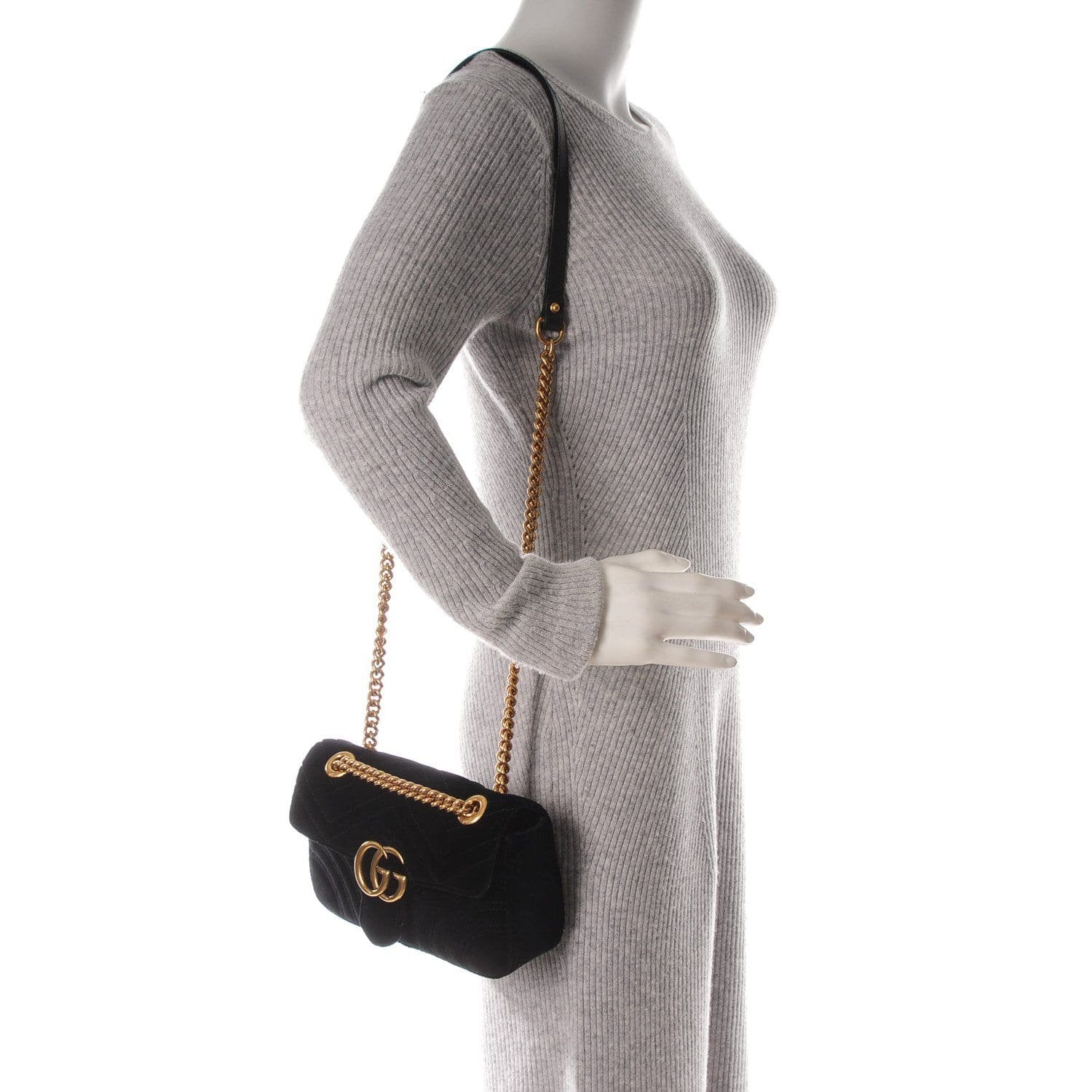 GUCCI Matelasse Velvet GG Marmont Mini Shoulder Bag (SHF-22601)