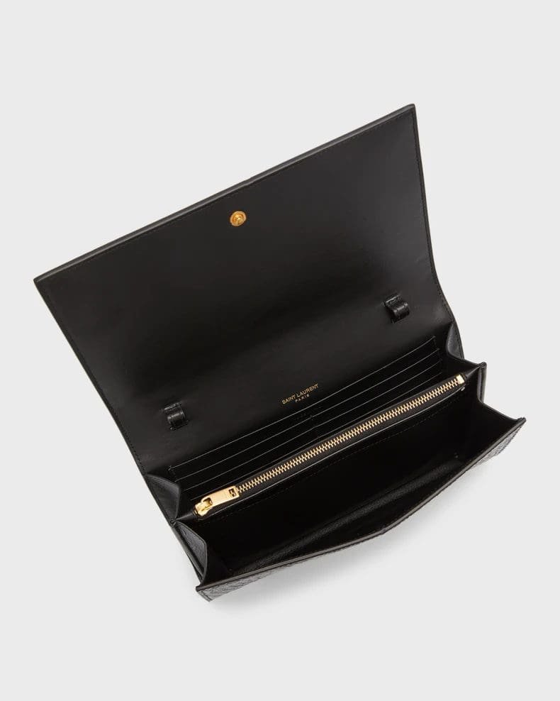 Saint Laurent Cassandra YSL Wallet on Chain in Croc Embossed Leather