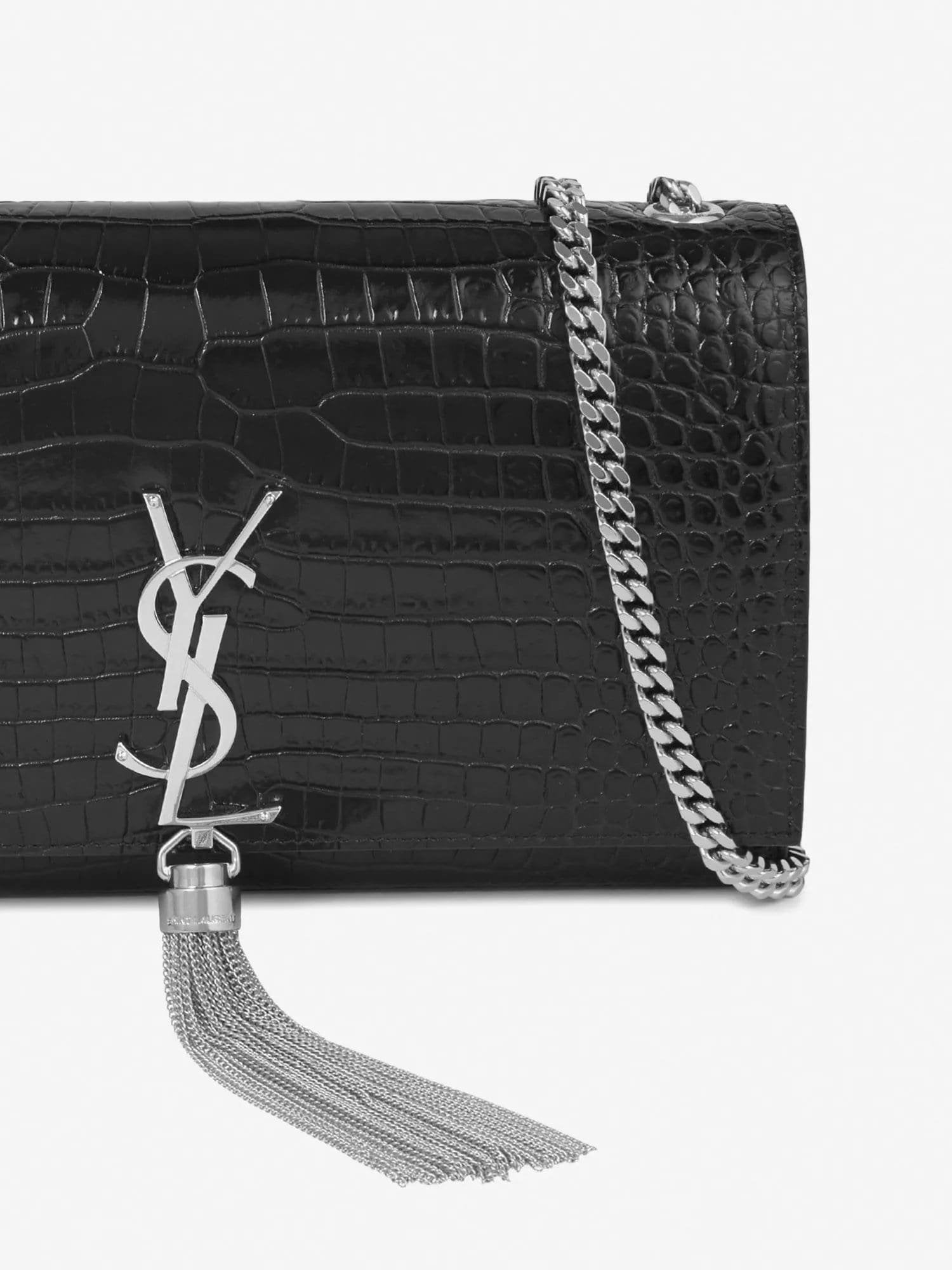 SAINT LAURENT Kate monogram croc-embossed leather shoulder bag