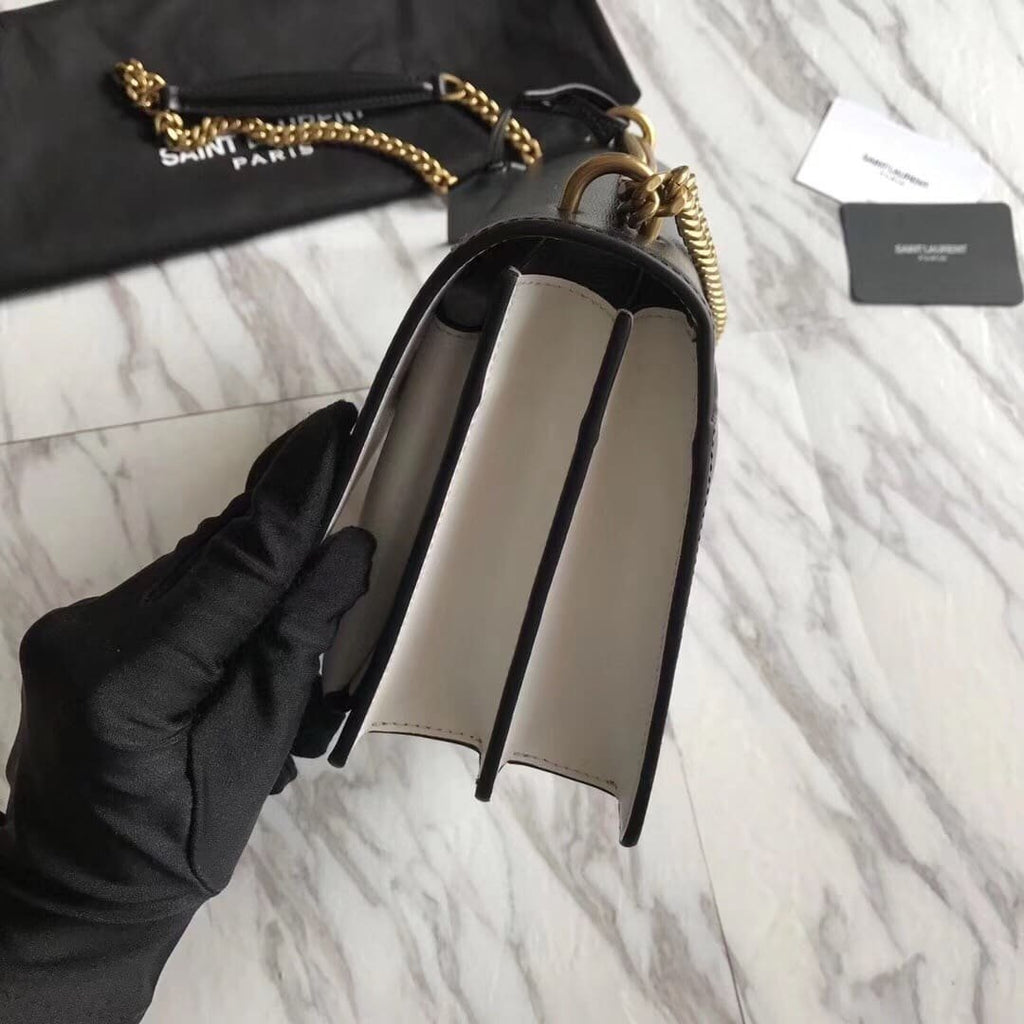 Saint Laurent  Calfskin Bi-Color Medium Monogram Sunset Black Pearl White