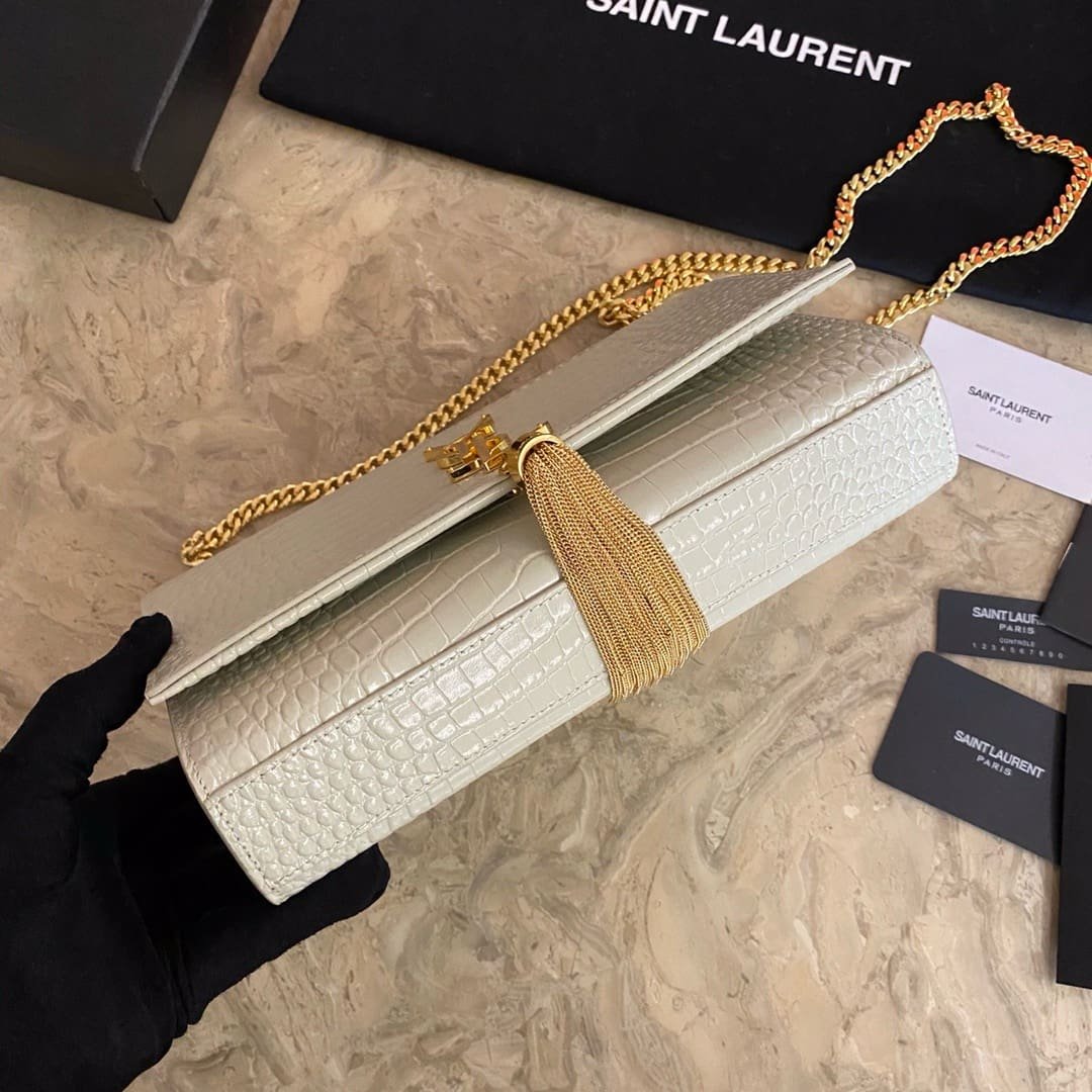Saint Laurent KATE SMALL TASSEL IN CROCODILE-EMBOSSED LEATHER