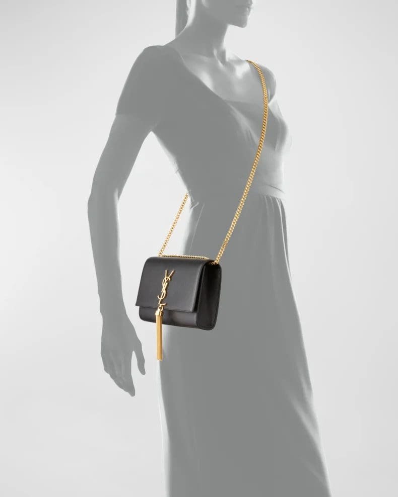 Saint Laurent Kate Small Tassel YSL Wallet on Chain in Grained Leather