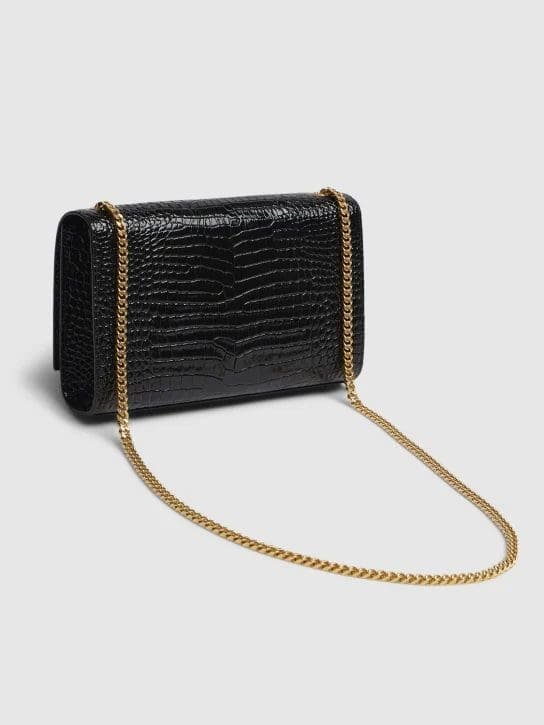 Saint Laurent Medium Kate Tassel Chain Bag In Black Crocodile Em