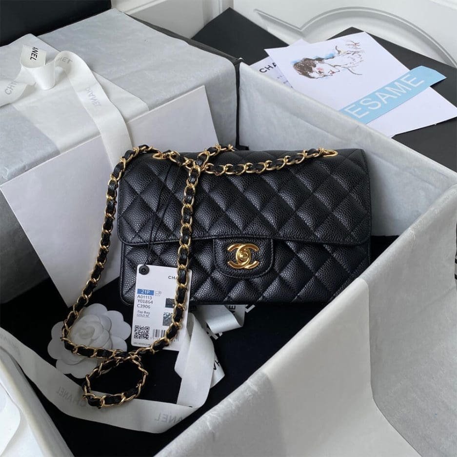 CHANEL SMALL CLASSIC HANDBAG Grained Calfskin & Gold Metal (top quality)
