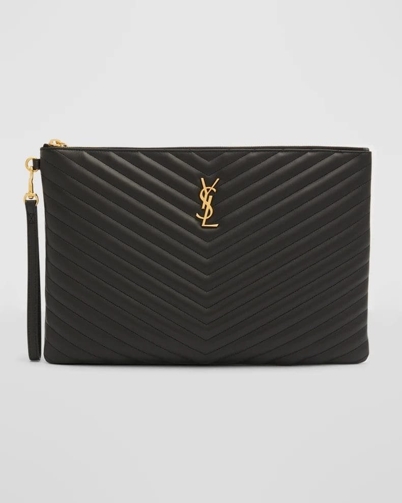 Saint Laurent YSL Monogram Large Pouch in Smooth Leather