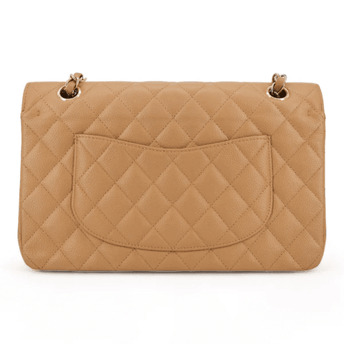 CHANEL Dark Beige Caviar Medium Classic Double Flap Bag