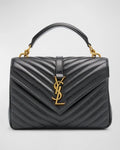 Saint Laurent College Medium YSL Flap Top-Handle Bag in Quilted Leather