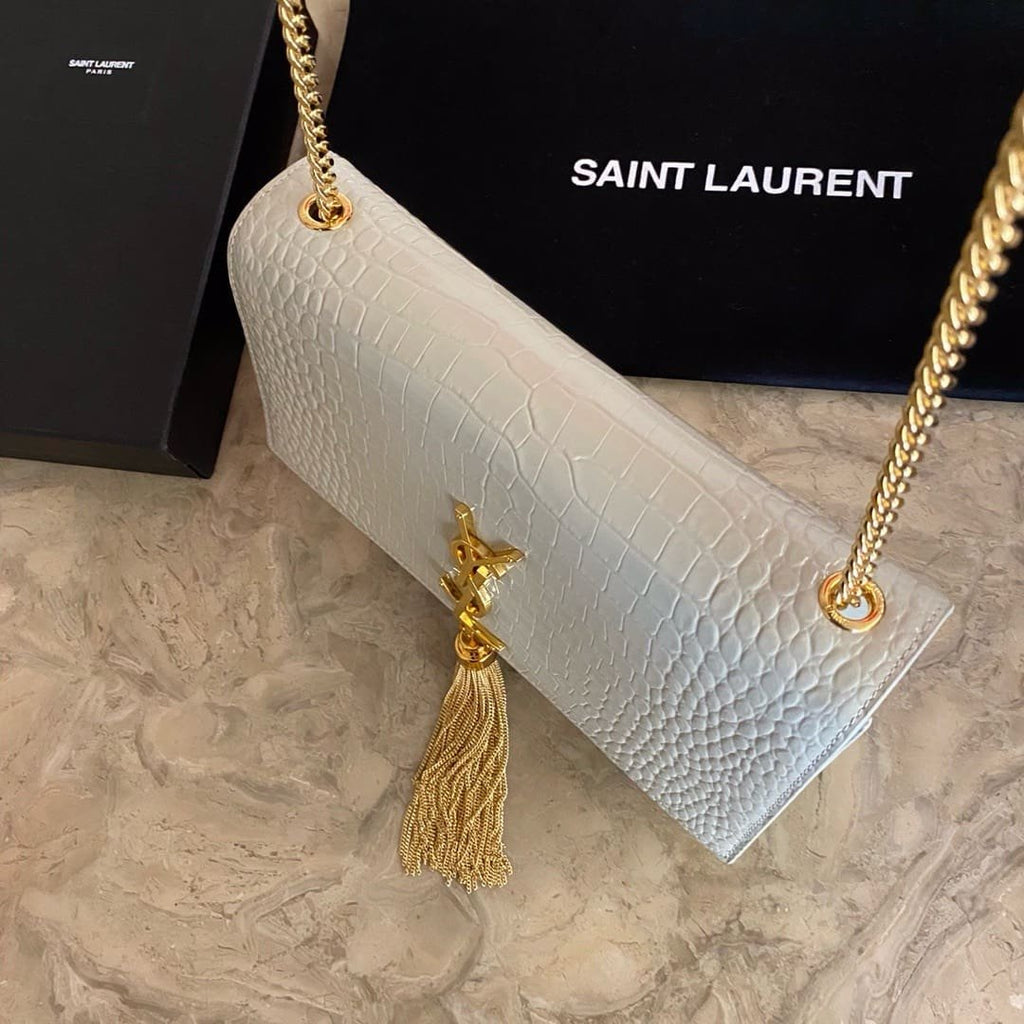 Saint Laurent KATE SMALL TASSEL IN CROCODILE-EMBOSSED LEATHER