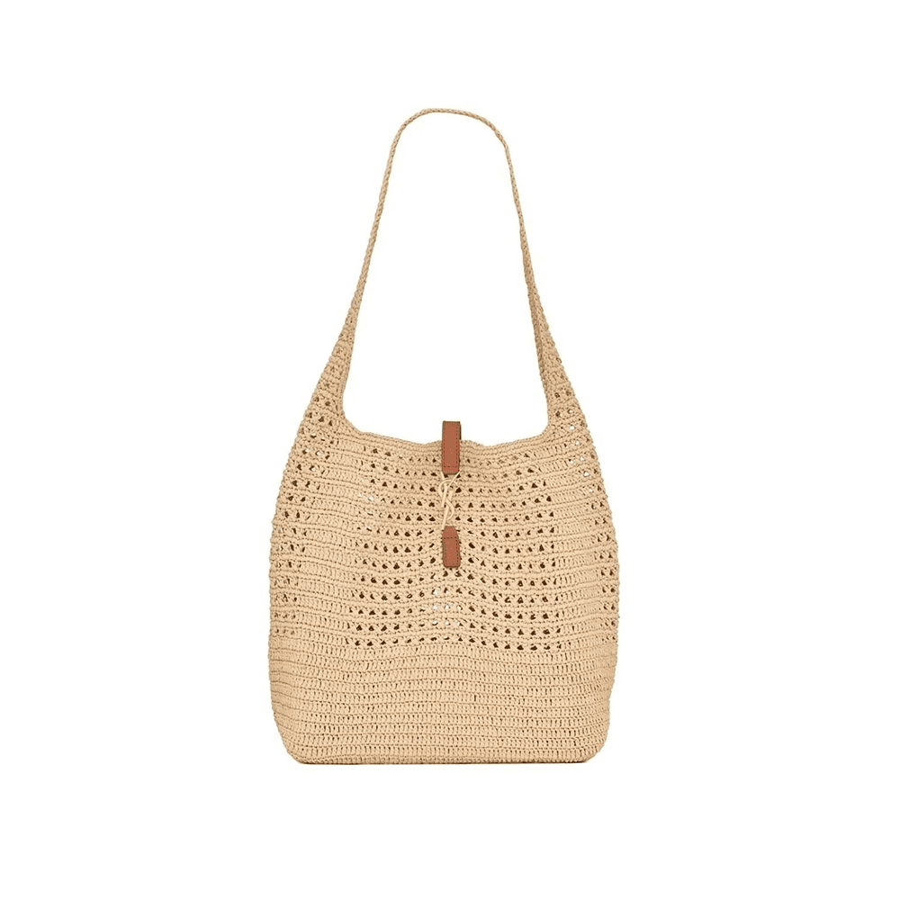 Saint Laurent Le 5 À 7 in Raffia Crochet and Smooth Leather
