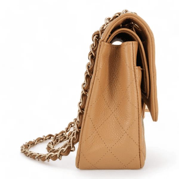 CHANEL Dark Beige Caviar Medium Classic Double Flap Bag