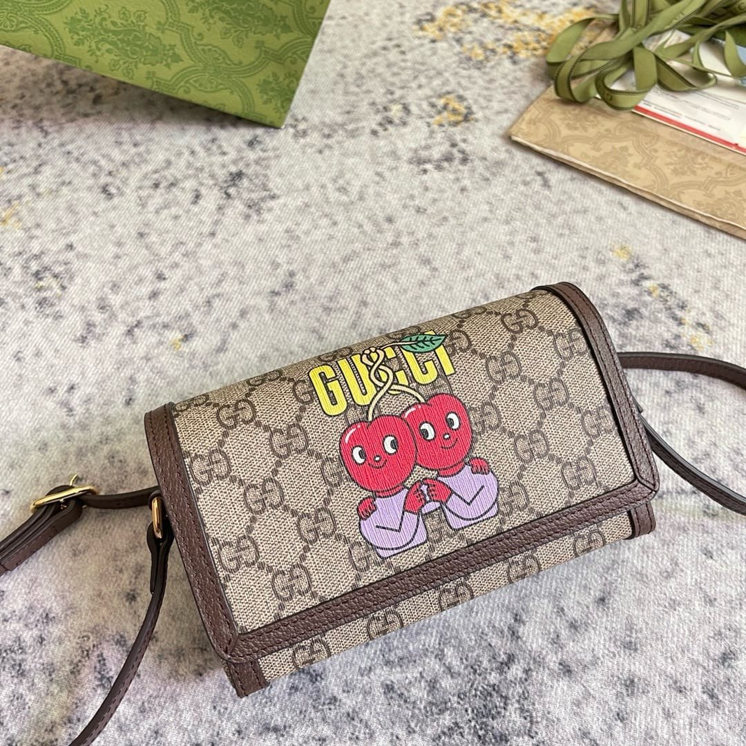 GUCCI Cherry Print Mini Bag In Beige