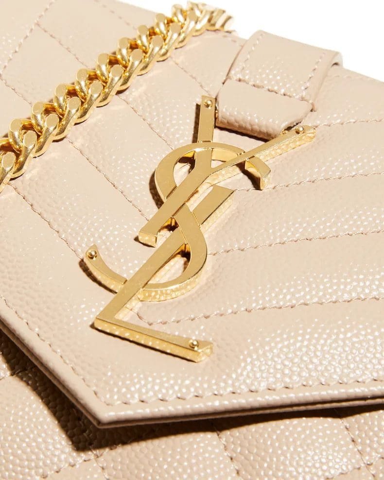 Saint Laurent Envelope Triquilt YSL Wallet on Chain in Grained Leather
