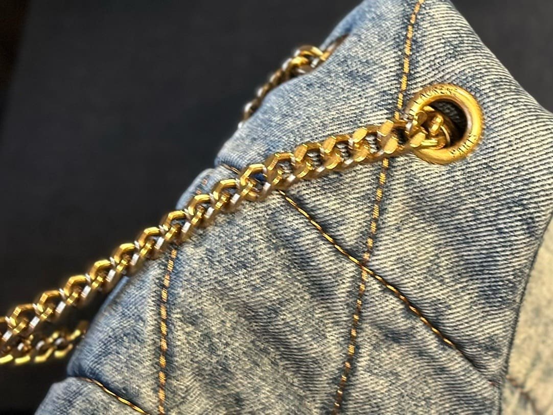 SAINT LAURENT PUFFER SMALL IN SUEDE AND DENIM