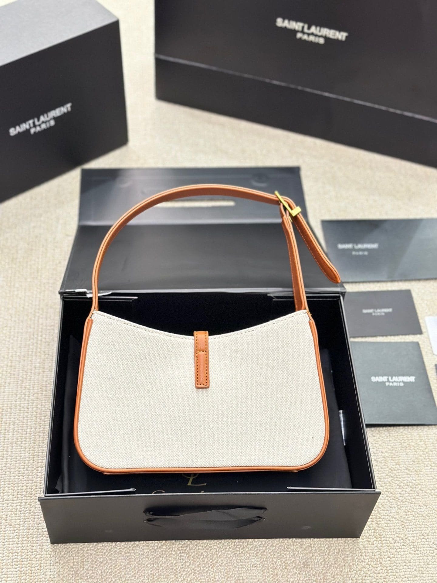 SAINT LAURENT LE 5 À 7 IN CANVAS AND LEATHER